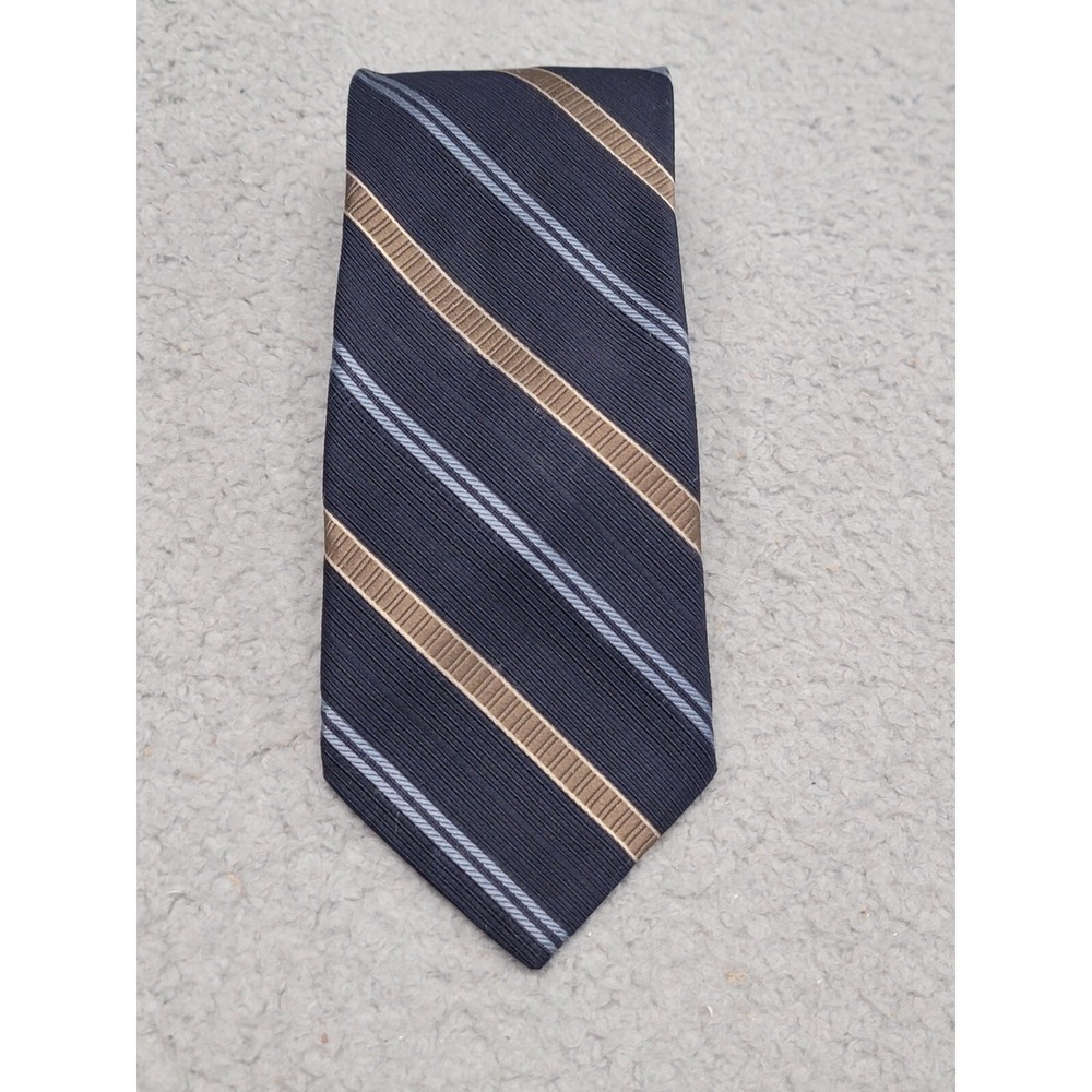 Ike Behar Tie Blue Repp Stripe Textured Hand Sewn Silk Made in USA Necktie